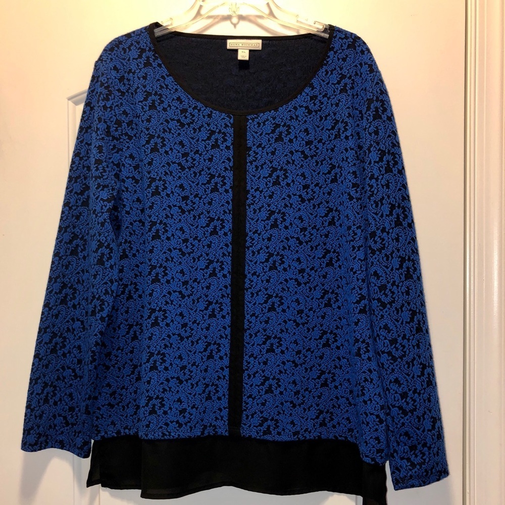 XL Dana Buchman l/s Royal Blue/Black Blouse